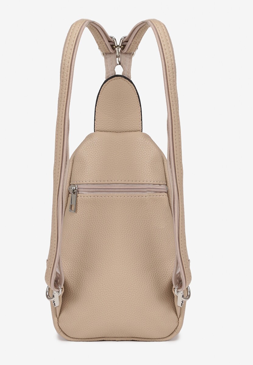 Beżowy Plecak z Dwoma Komorami Ozdobiony Klapą Nanovela