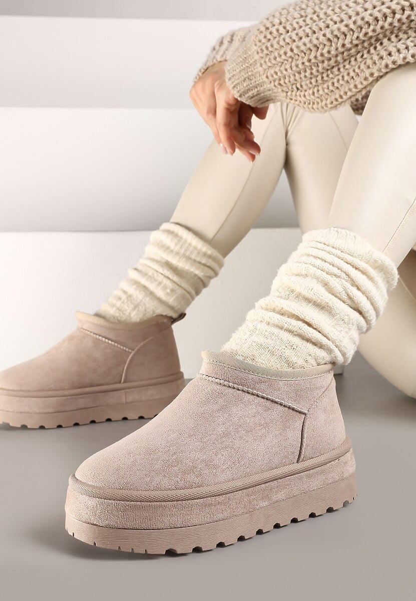 Brązowe Krótkie Śniegowce Vices z Ozdobną Lamówką Olfedi