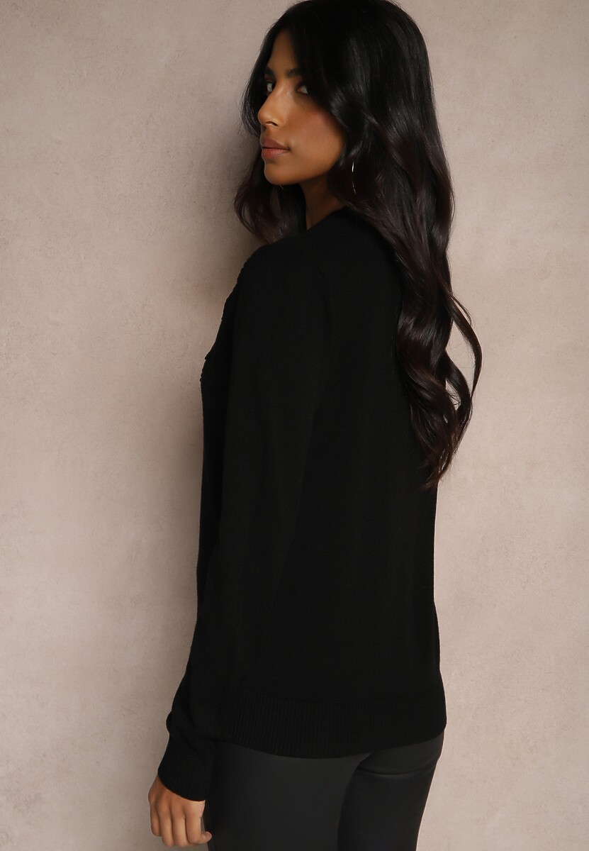 Czarny Sweter z Modalem i Wiskozą Ozdobiony Aplikacjami 3D Desalttia