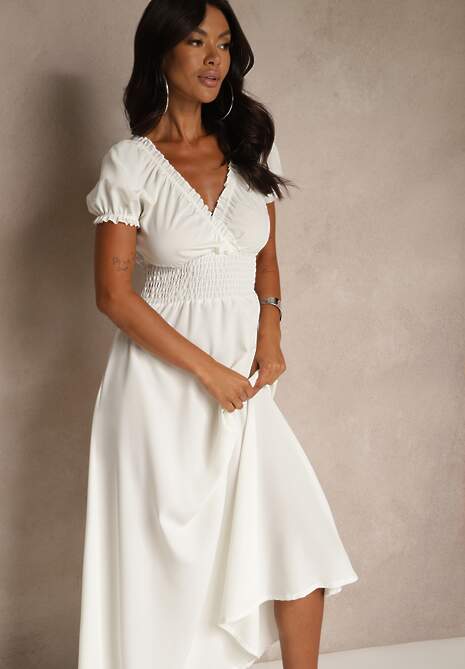 Biała Sukienka z Bufiastymi Rękawami Dolirrea