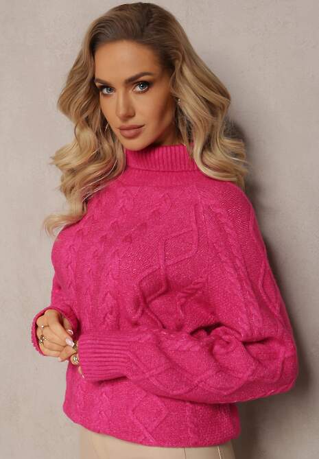 Fuksjowy Oversizowy Golf w Ozdobny Splot Jupiterra