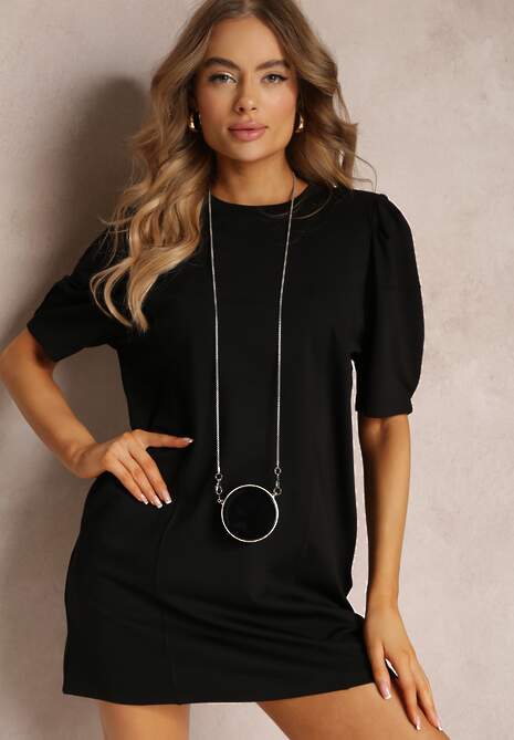 Czarna Pudełkowa Sukienka Mini z Saszetką Dalana