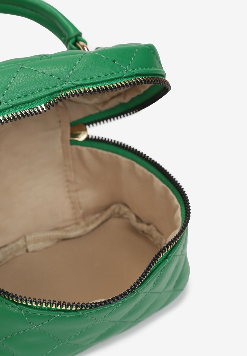 Zielona Torebka Kuferek z Ozdobnym Pikowaniem i Biżuteryjnym Paskiem Vinea