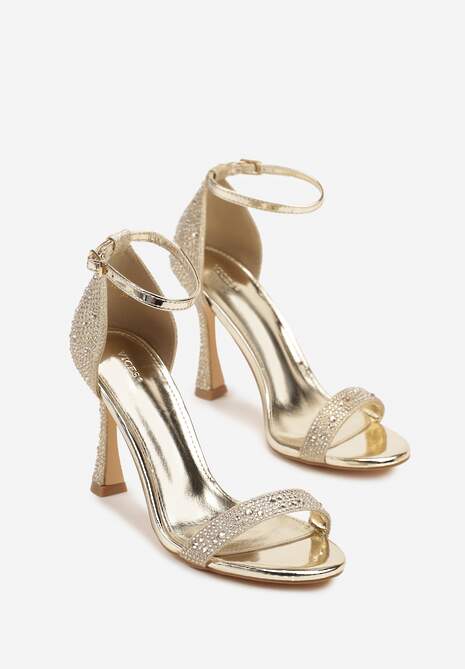 Złote Sandały Vices na Szpilce Ozdobione Cyrkoniami Zimena