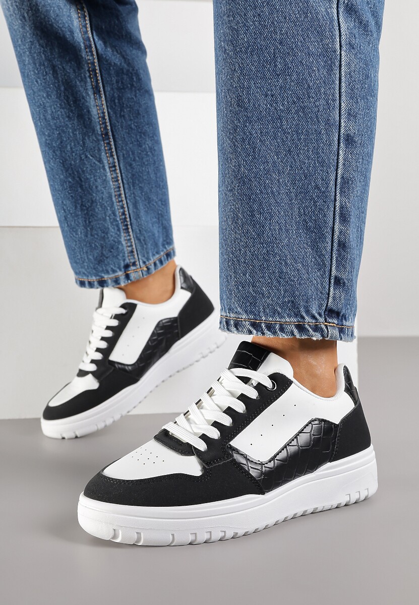 Biało-Czarne Sneakersy Ozdobione Perforacją i Geometrycznym Motywem Idariele