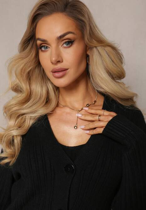 Czarny 2-częściowy Komplet Dzianinowy z Sukienką i Kardiganem Mystice