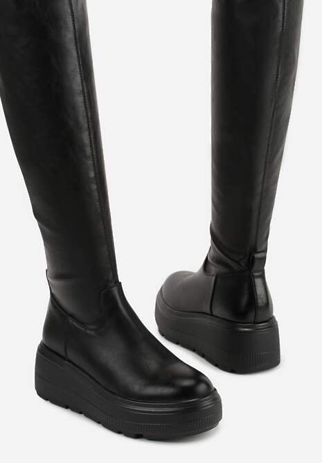 Czarne Kozaki na Platformie w Stylu Tech Gothic Anandria