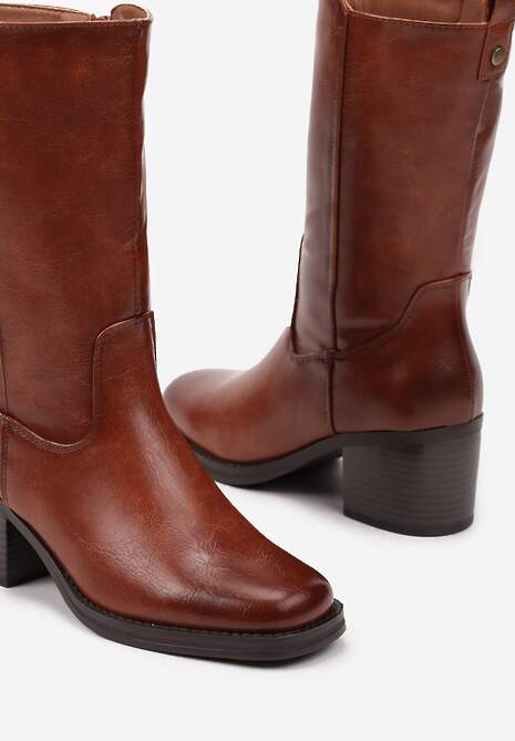 Brązowe Casualowe Botki Sztyblety na Słupku Teralita