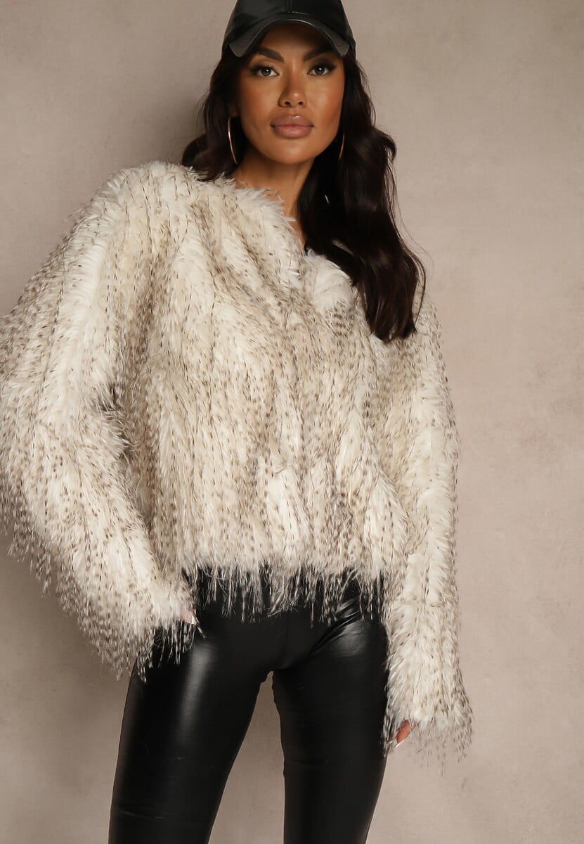 Brązowa Kurtka Futerko Ozdobione Cieniowaniem Tusirra