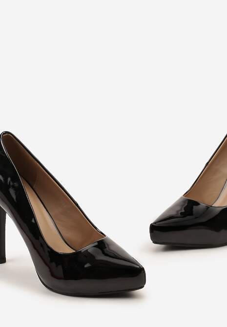 Czarne Szpilki z Lakierowanej Ekoskóry Nobile