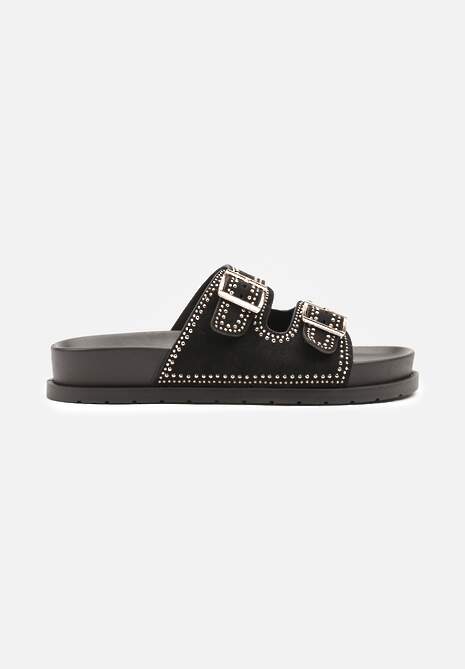 Czarne Klapki z Nitami i Klamrami Ezrives