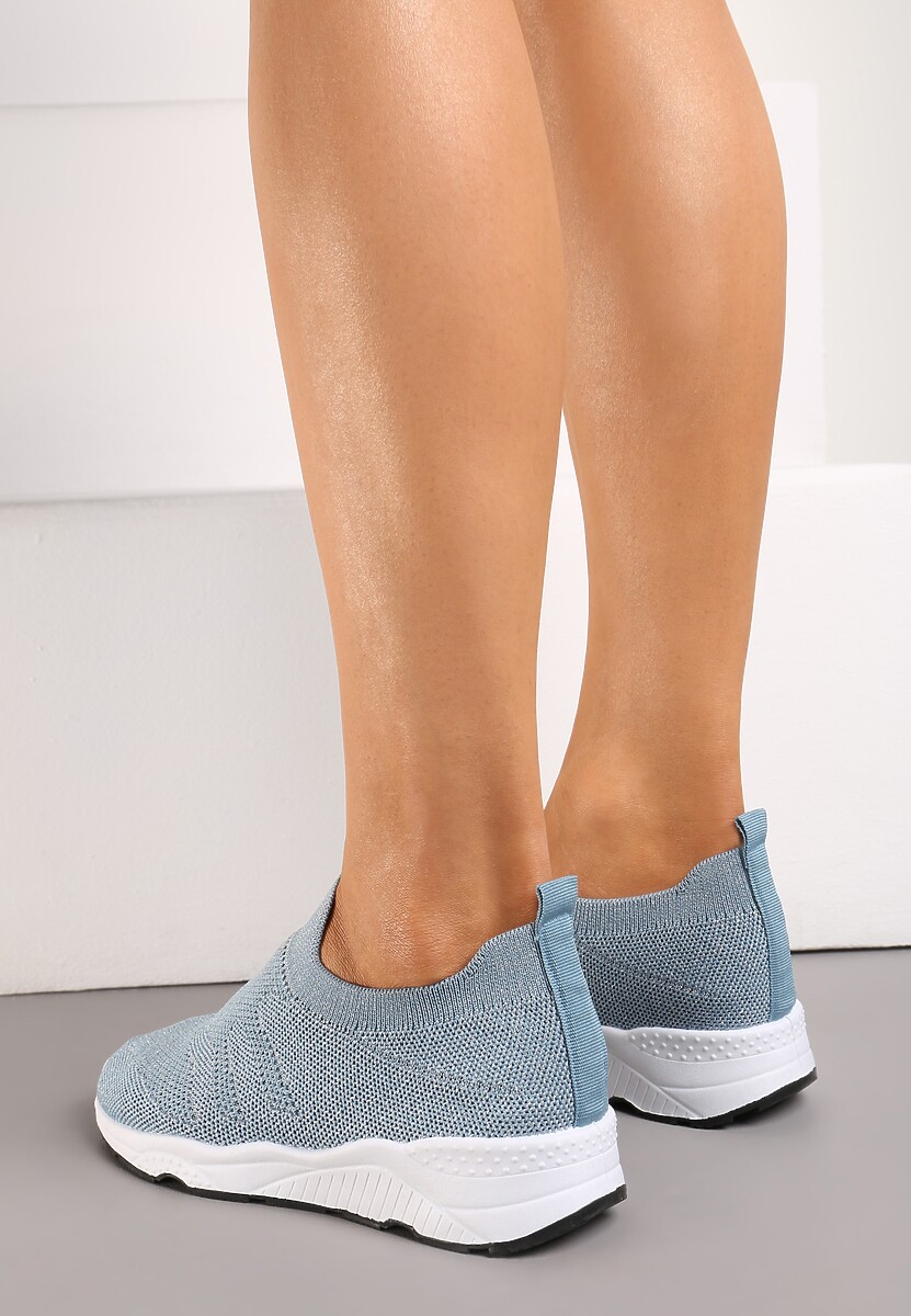 Jasnoniebieskie Buty Sportowe na Płaskiej Podeszwie z Elastyczną Cholewką Urselith