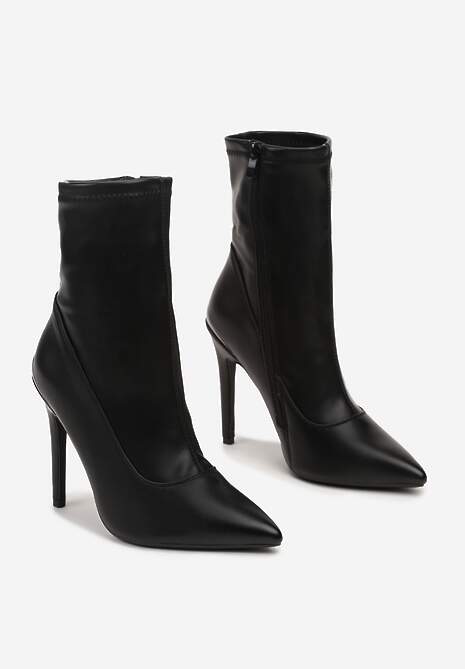 Czarne Botki na Szpilce z Metaliczną Aplikacją Ivandra