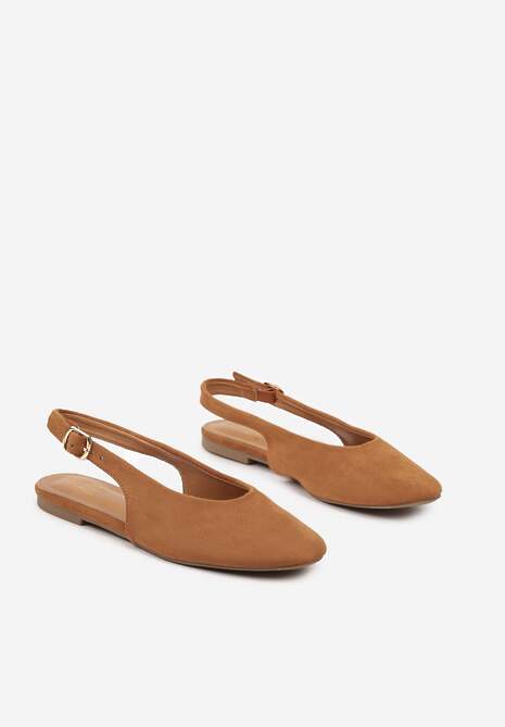 Jasnobrązowe Sandały z Okrągłym Noskiem i ze Sprzączką Laniswen