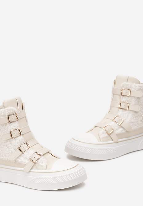 Beżowe Trampki na Grubej Podeszwie z Ozdobnymi Klamerkami Rokitta