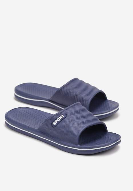 Granatowe Klapki Basenowe z Szerokim Paskiem Sayeh