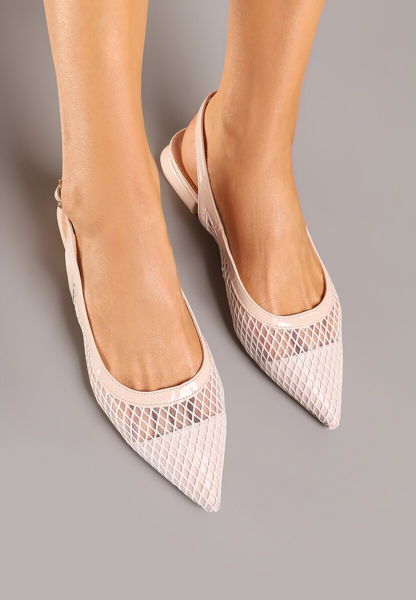Beżowe Sandały Slingback z Siateczki ze Szpiczastym Noskiem Niloriae