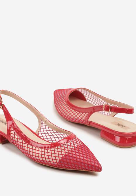 Czerwone Sandały Slingback z Siateczki ze Szpiczastym Noskiem Niloriae