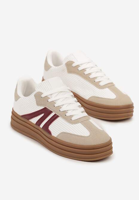 Białe Sneakersy Tenisówki na Platformie z Tłoczeniem i Geometrycznym  Motywem Kialie