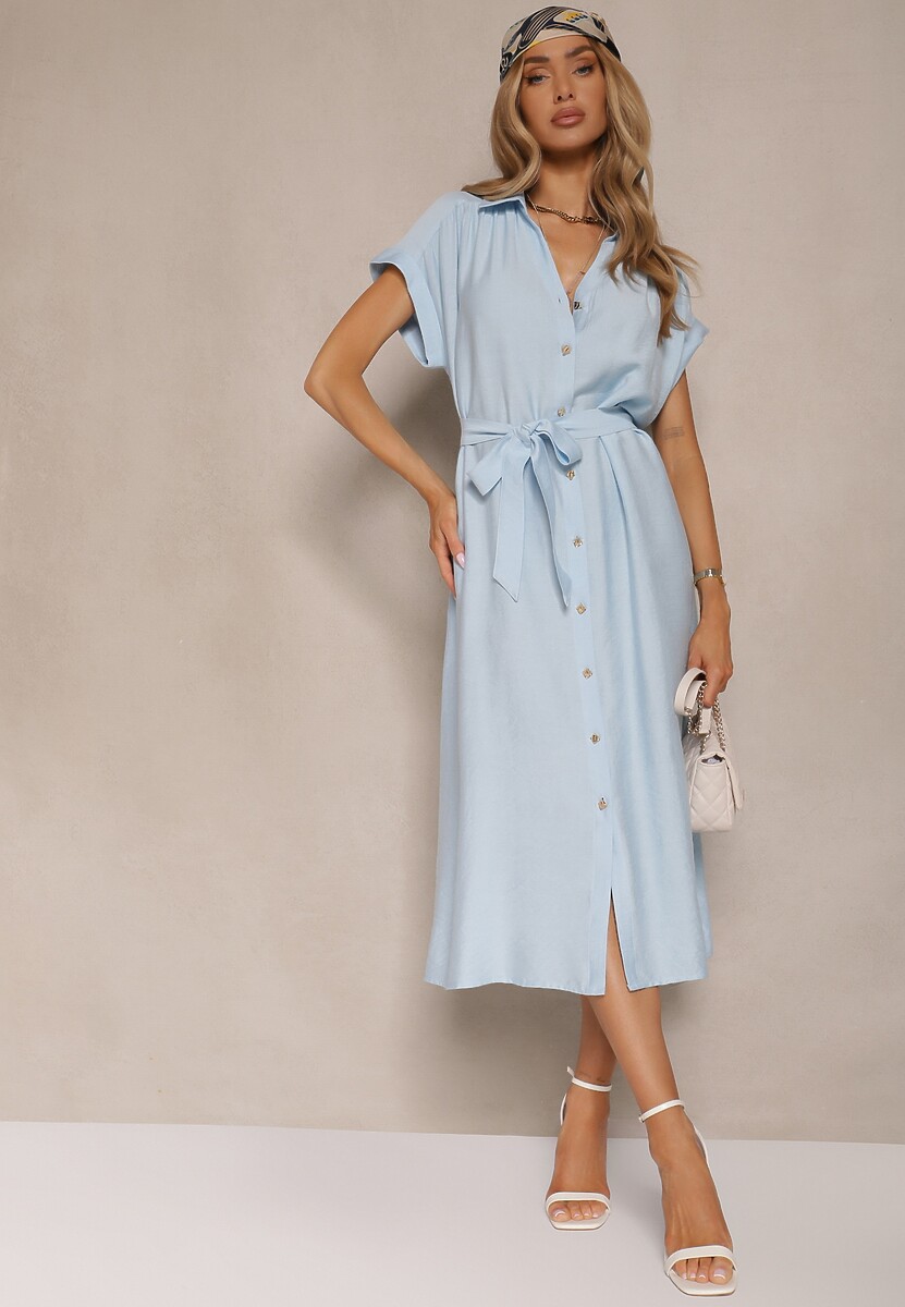 Czarna Koszulowa Sukienka z Wiskozy Ozdobiona Paskiem Rinalitia