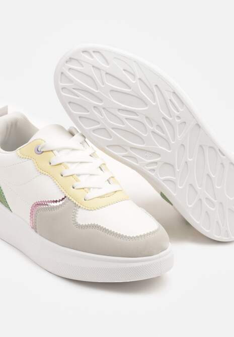 Biało-Zielone Sneakersy z Metalicznymi Aplikacjami Terlexia