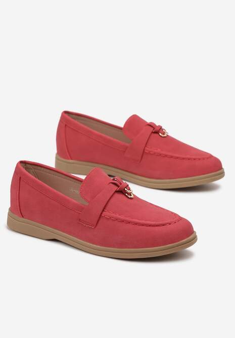 Czerwone Mokasyny z Imitacji Zamszu z Minimalistyczną Zawieszką Rehoda