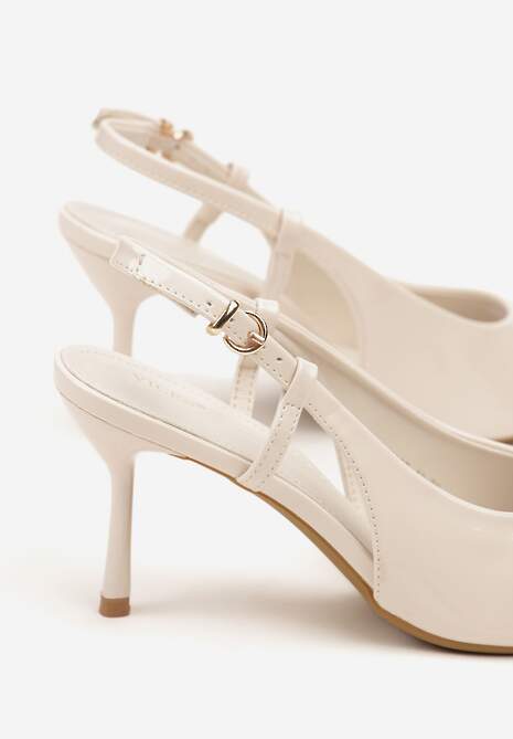 Beżowe Sandały Lakierowane Vices na Szpilce Slingback Raleira