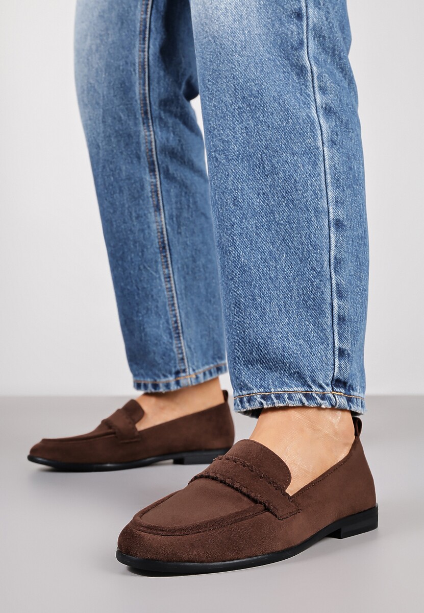 Brązowe Mokasyny Vices z Wkładką ze Skóry Naturalnej i Paskiem z Przeszyciami Fonarrie