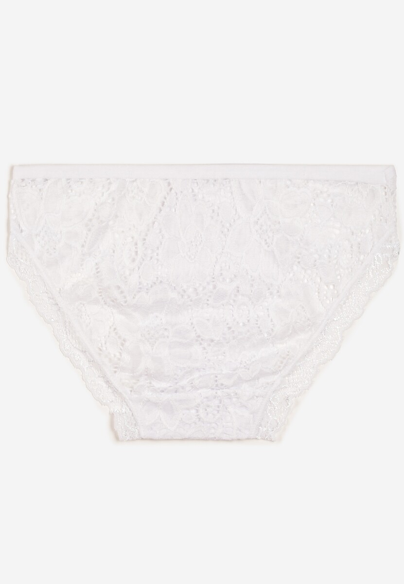 Białe Prążkowane Majtki Figi z Koronką Okarde