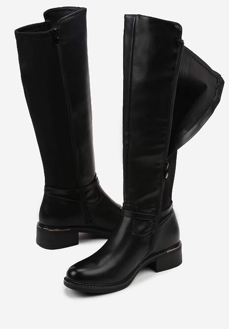 Czarne Kozaki Typu Oficerki z Klamrą na Pasku Esillea