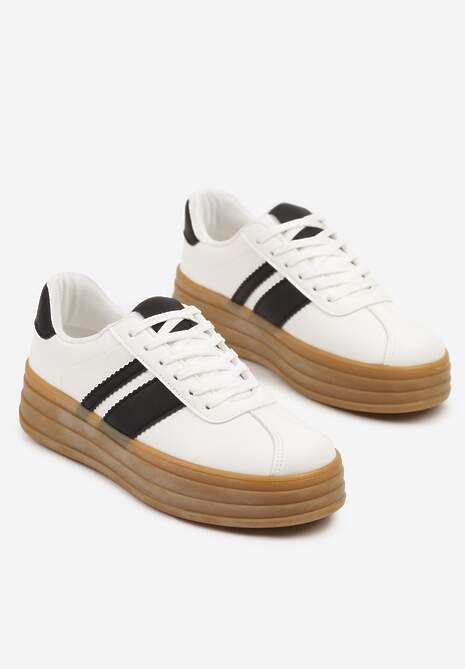 Białe Sneakersy Kultowe Tenisówki z Ozdobnymi Paskami Vandell