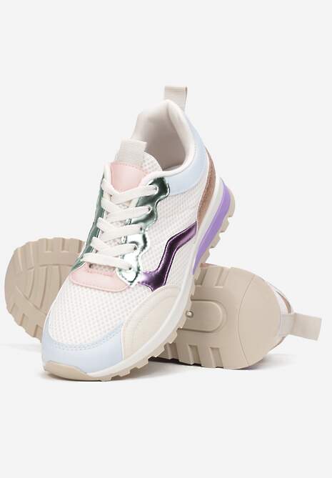 Beżowo-Fioletowe Sneakersy Sznurowane przed Kostkę Taino