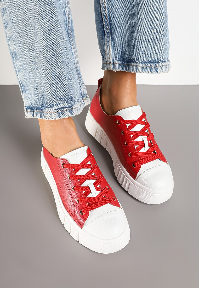 Czerwone Płaskie Sneakersy Vices ze Sznurowaniem Lorori