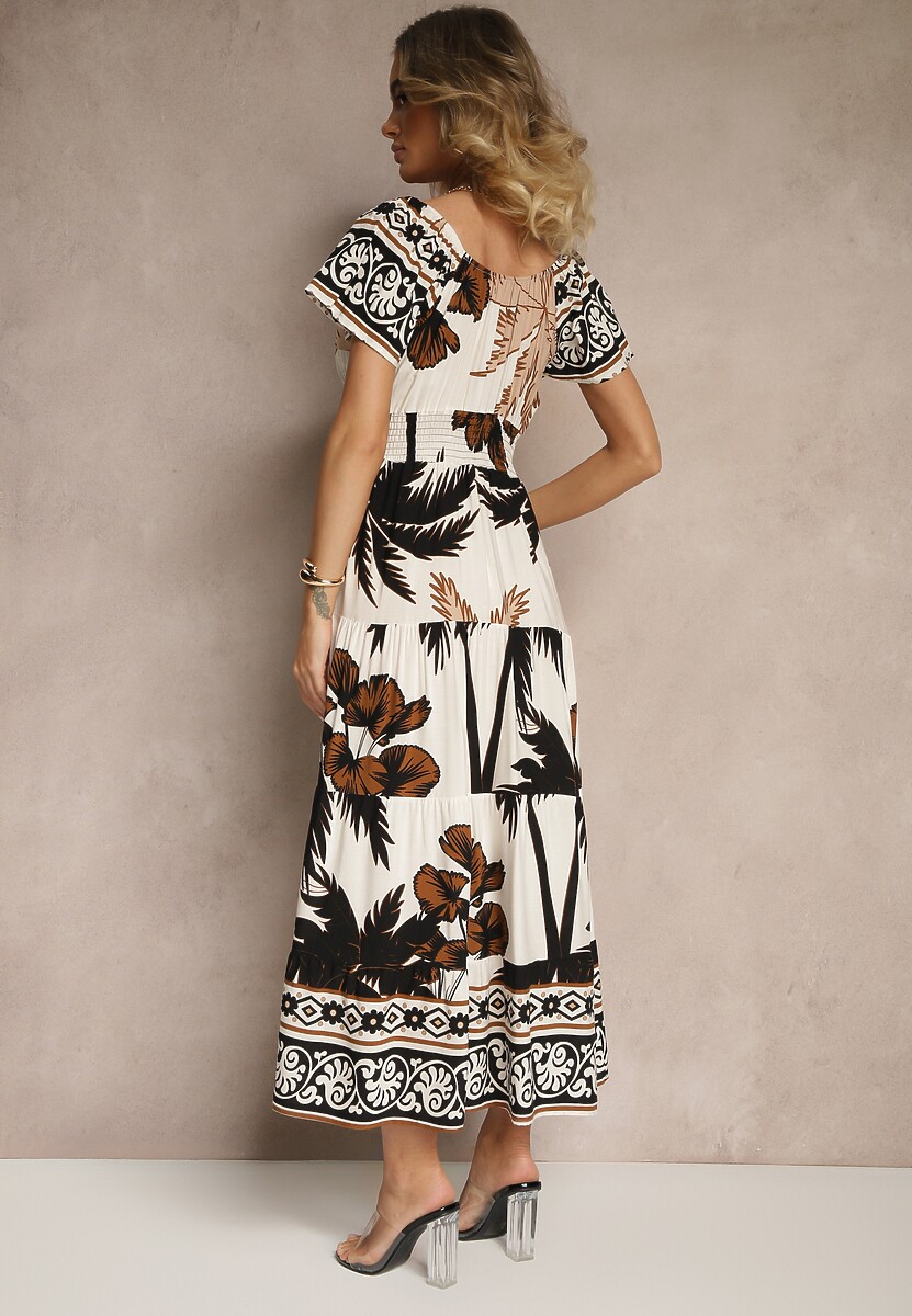 Czarna Sukienka Rozkloszowana z Wiskozy w Boho Wzór Elliseira