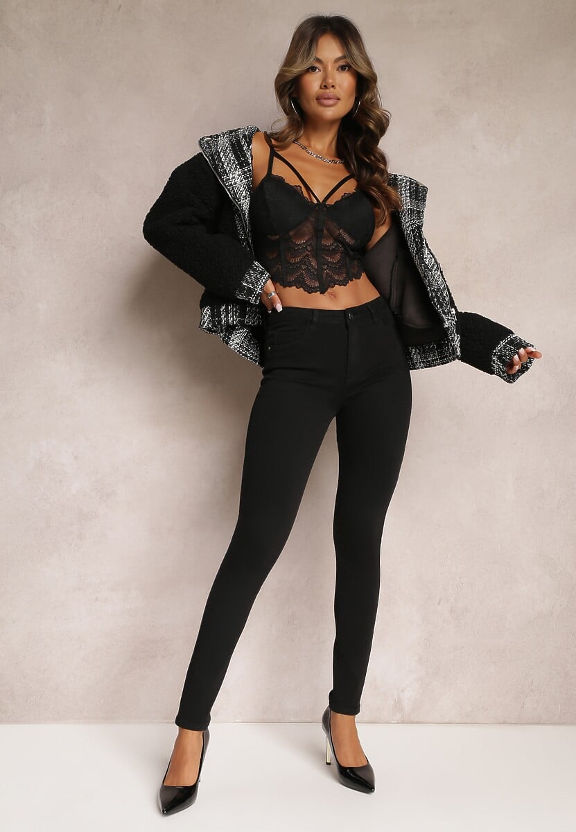 Czarne Jeansy o Fasonie Skinny Trikese