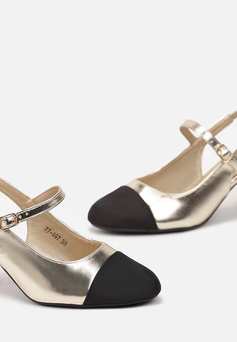 Złote Czółenka na Obcasie z Dekoracyjnym Noskiem Sanae