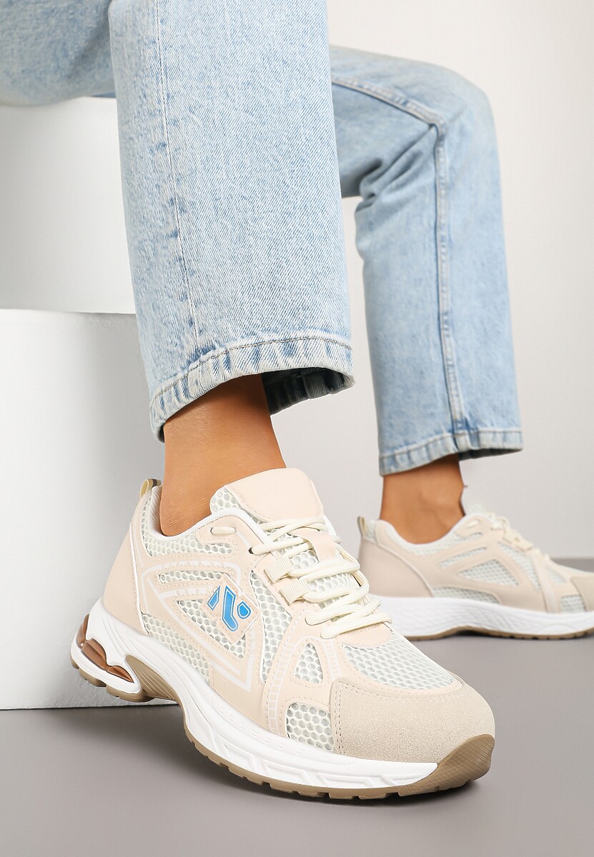 Beżowe Sneakersy Ozdobione Geometrycznym Motywem Tasoti
