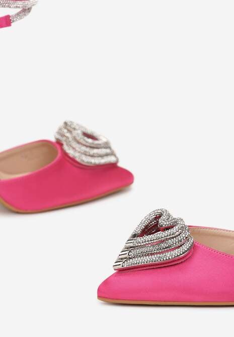 Fuksjowe Sandały na Szpilce z Motywem Serca z Cyrkoniami Bisrata