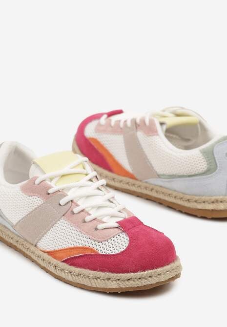 Biało-Czerwone Sneakersy Typu Kultowe Tenisówki Zdobione Przeszyciami Grelloti