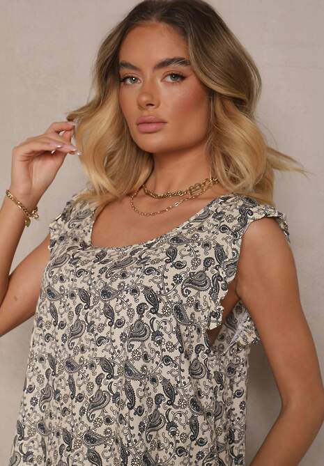 Szara Sukienka z Bawełny o Rozkloszowanym Kroju w Print Paisley Islio