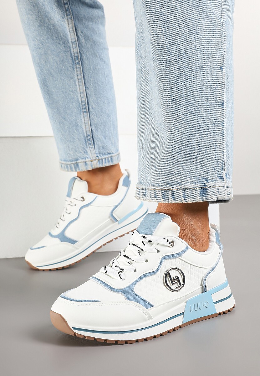 Biało-Niebieskie Sneakersy z Metaliczną Ozdobą Firamia