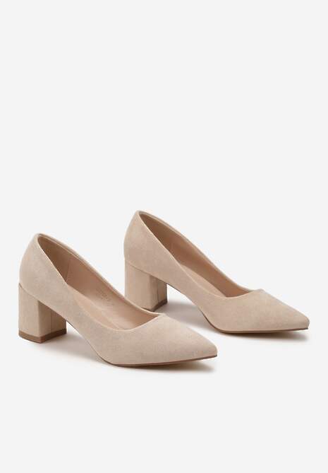 Beżowe Czółenka z Ekozamszu na Niewysokim Słupku Lelalla