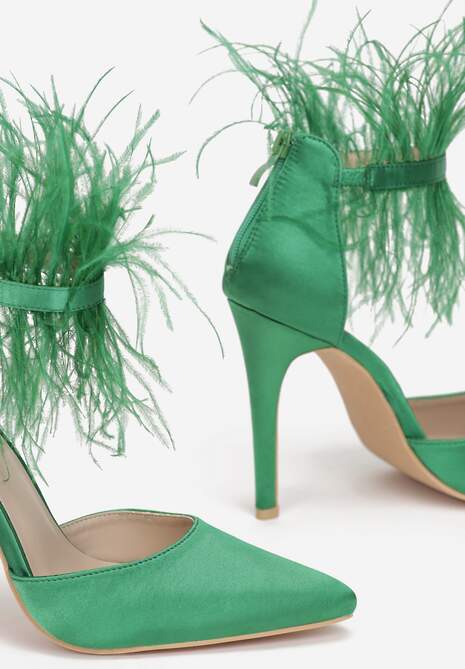 Zielone Sandały z Piórami Geanesh