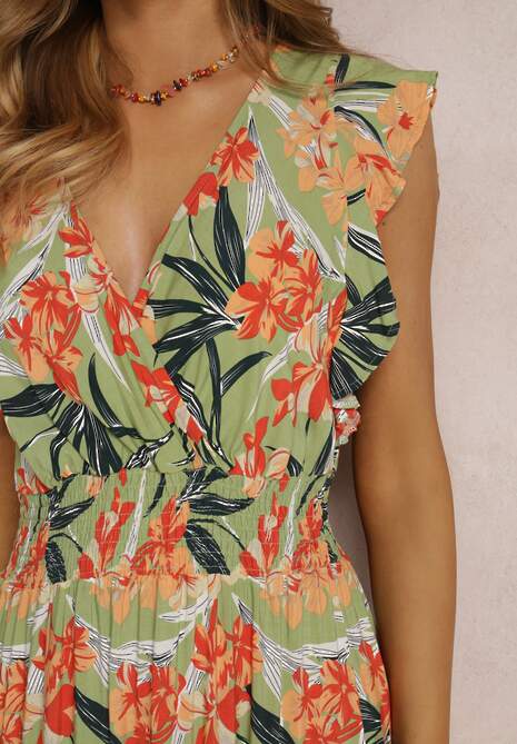 Zielona Sukienka z Wiskozy Biran