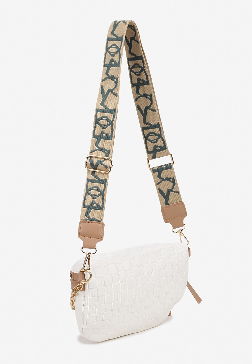 Biało-Beżowa Nerka z Ozdobnym Napisem Tłoczeniem i Łańcuszkiem Lioquella