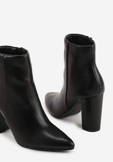Czarne Klasyczne Botki na Słupku z Noskiem w Szpic Tavitta