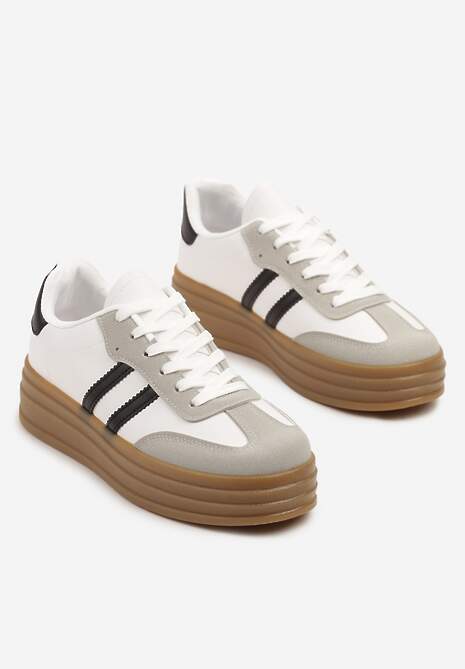 Biało-Czarne Sneakersy w Stylu Tenisówki z Paskami Hirnelia