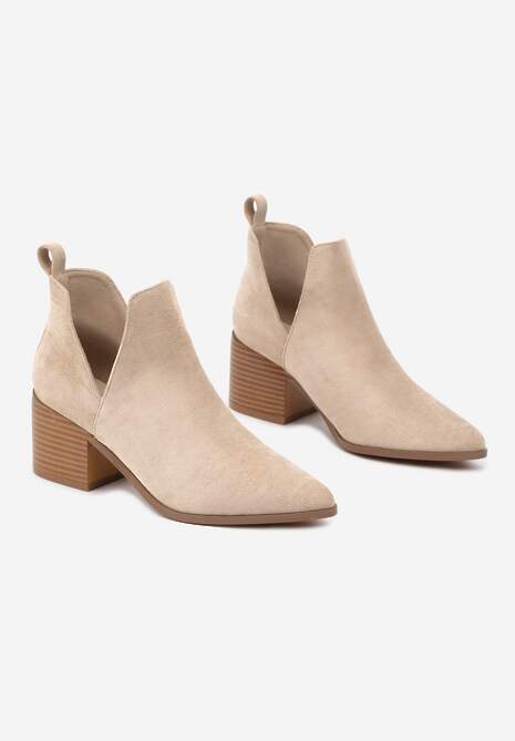 Ciemnobeżowe Botki na Słupku Vices Ozdobione Wycięciem Annavin