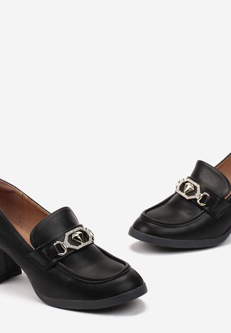 Czarne Półbuty na Słupku z Klamerką w Cyrkonie Isoldena