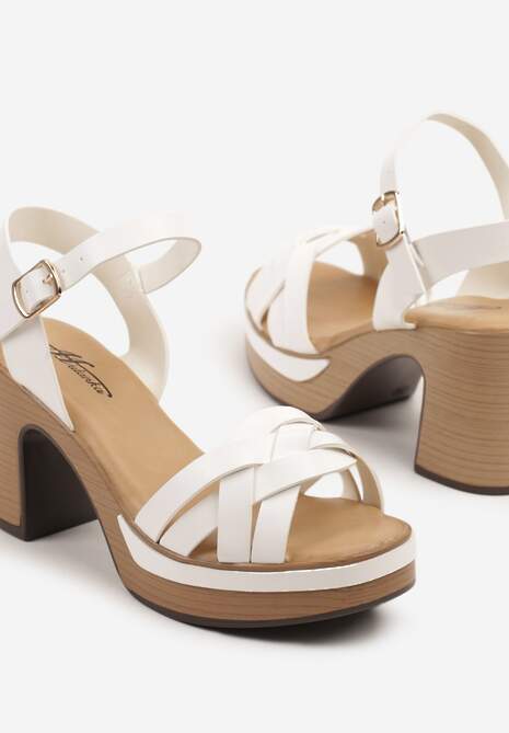 Białe Sandały na Słupku i Platformie z Ozdobnymi Paskami Lavirena